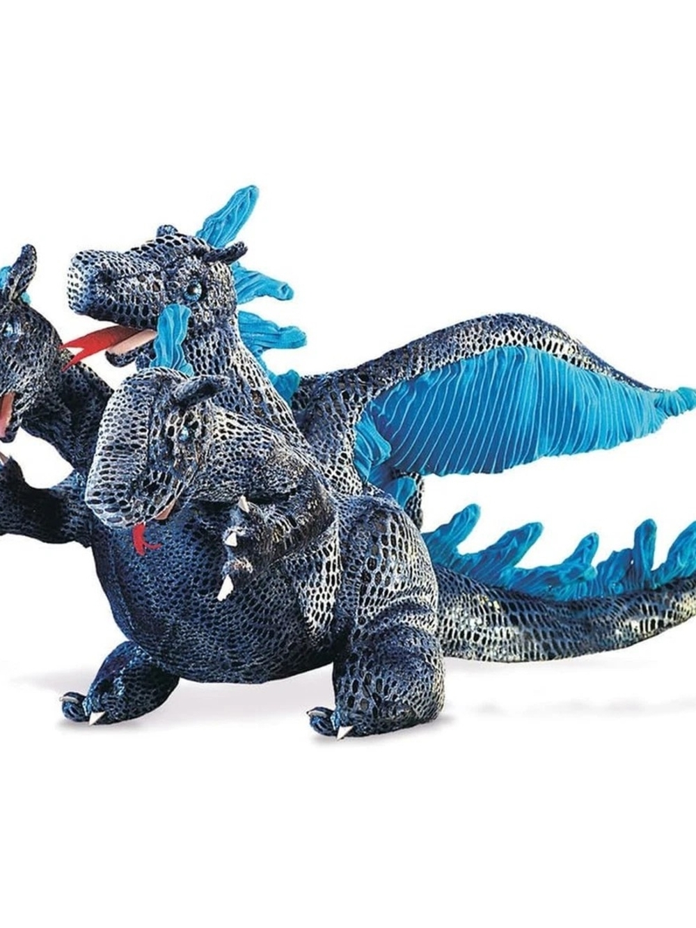 Triple-Head Blue Dragon Plush Toy - Kids Fantasy Dragon